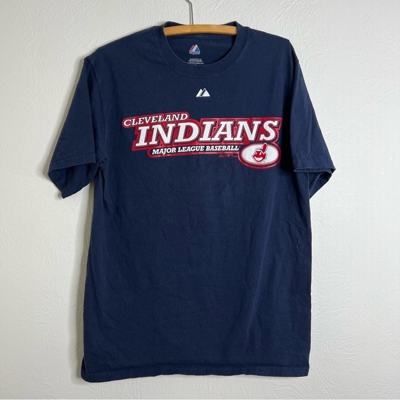 Vintage Cleveland Indians 2008 MLB Navy Blue Graphic Print Cotton T-Shirt Sz M - Picture 1 of 7